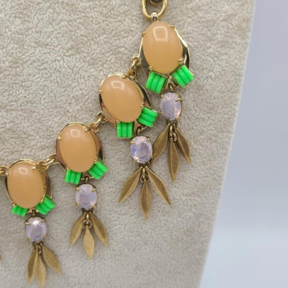 J Crew Peach Green Resin Gold Tone with Fringe Statement Necklace - Picture 8 of 10